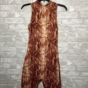 Fashion Nova Snake Print Romper – Sleeveless, Stretch Fit